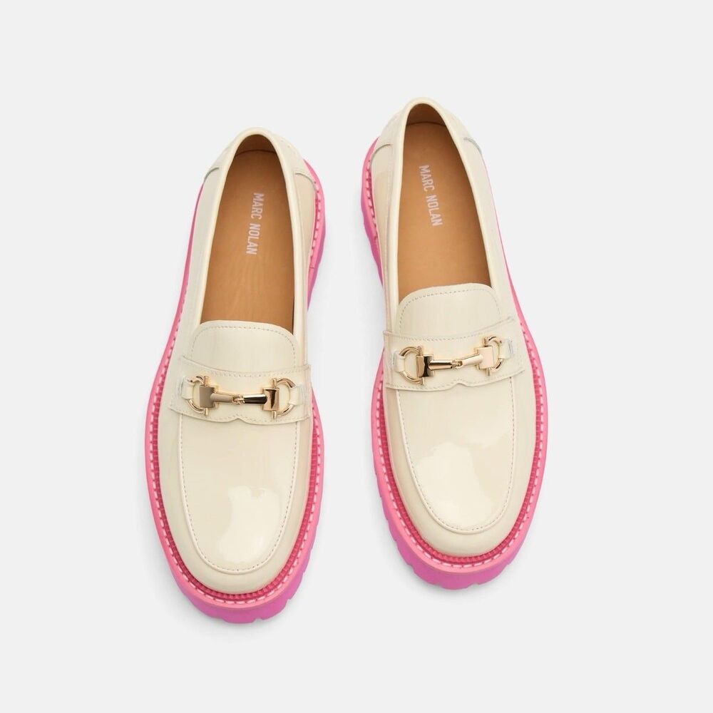 Patent Leather Cream Loafers with Pink Sole - Marc Fisher